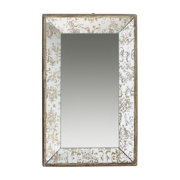 Rectangle Mirror With Floral Accents, Mirrored Display Tray, Hanging Wall Mirror - Antique Silver