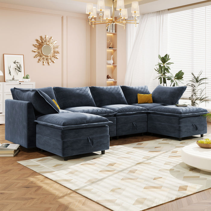 Versatile 6 Piece Modular Sofa Bed With Storage, Stylish Faux Double Layer Cushions, Comfortable & Durable Design, Perfect For Any Living Space