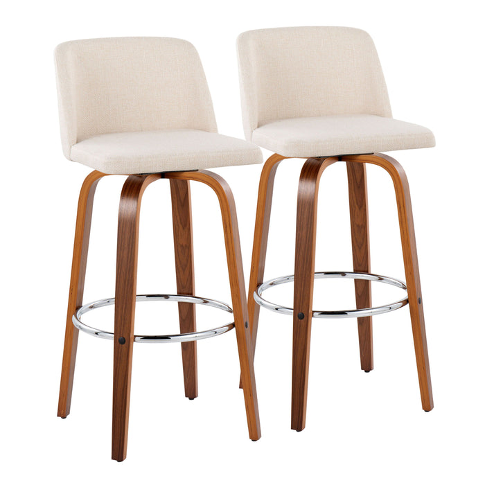 Toriano - Mid Century Modern Fixed Height, Barstool With Swivel With Round Footrest (Set of 2)