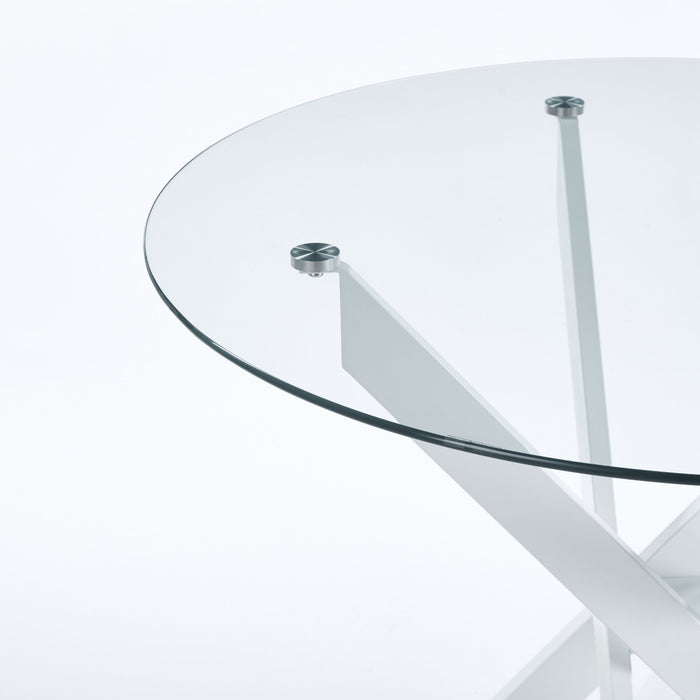 Dining Table With Cross Metal Leg And Tempered Glass, Modern Space Saving Kitchen Table For Living Room