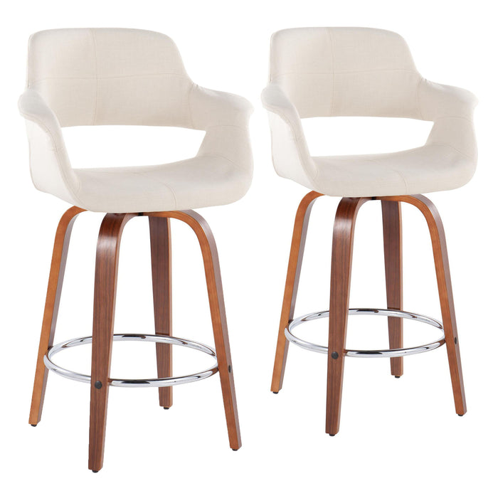 Vintage Flair - Mid-Century Modern Fixed Height Counter Stool With Swivel With Round Footrest (Set of 2)