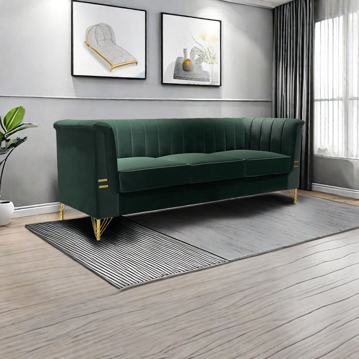 Fx-P82-Gr (Sofa) Velvet Sofa, Mid-Century Sofa Furniture Chesterfield Couch For Living Room - Green