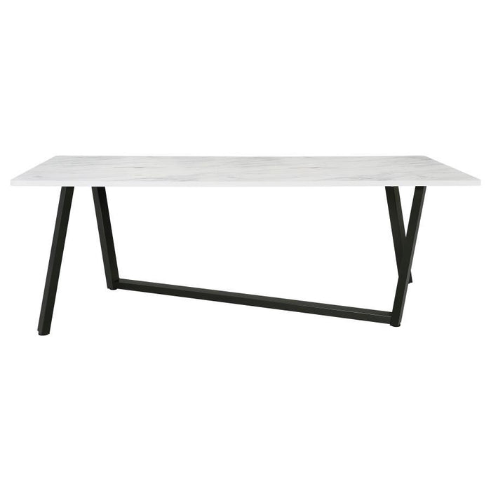 Mayer - Rectangular Dining Table Faux Marble - White And Gunmetal