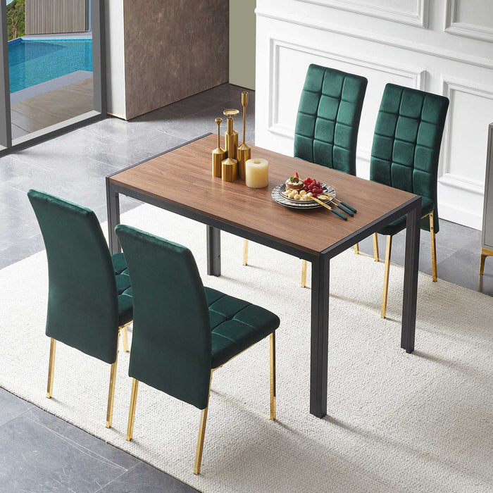 5 Pieces Dining Set Including Velvet High Back Golden Color Legs Nordic Dining Chair & Creative Design Dining Table