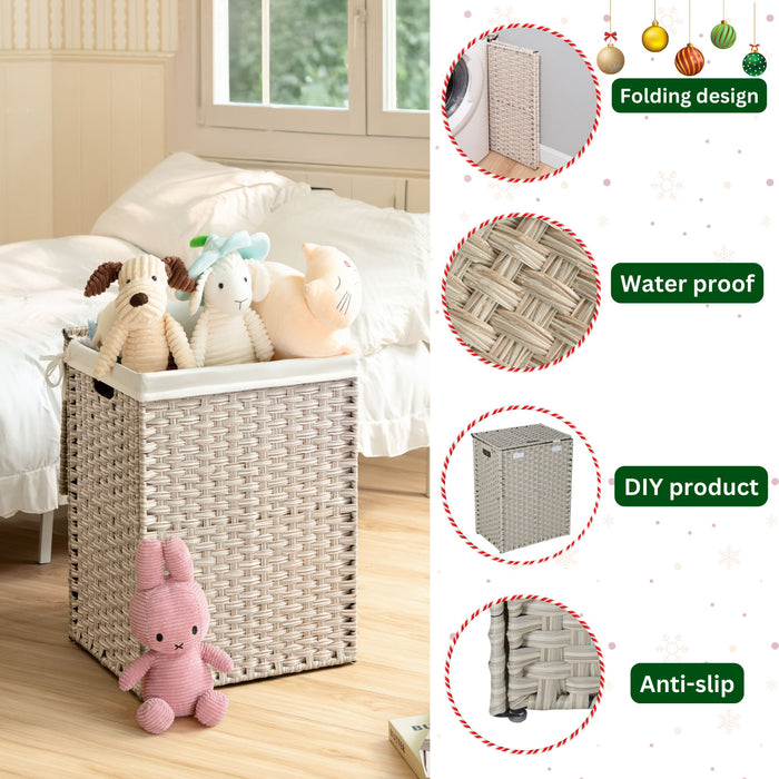 Laundry Hamper With Lid PE Rattan Powder Coating Frame Clothes Hampers With 2 Removable Bags