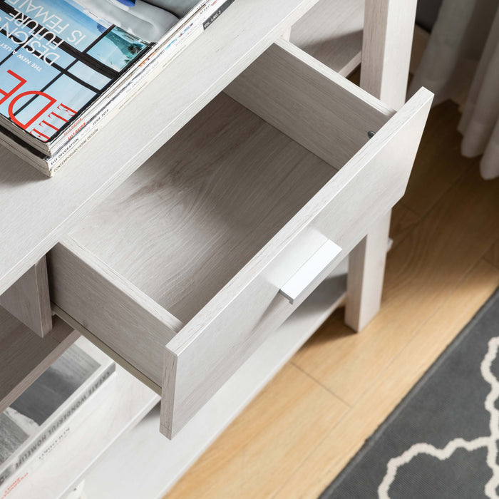 Modern Home Display Cabinet 4-Tier Open Shelving With Center Drawer - White Oak