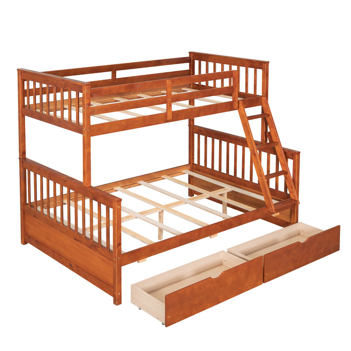 Twin Over Full Bunk Bed With Ladders And Two Storage Drawers