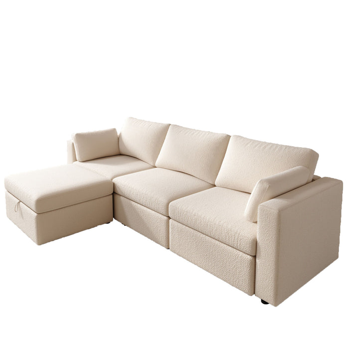 4 Seats Modern Cotton Linen L-Shape Sectional Sofa, Oversized Upholstery Sectional Sofa, Chaise Couch With Storage Ottomans For Living Room / Loft / Apartment / Office