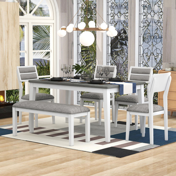 Dining Set Classic And Traditional Style, Includes Dining Table, 4 Upholstered Chairs & Bench