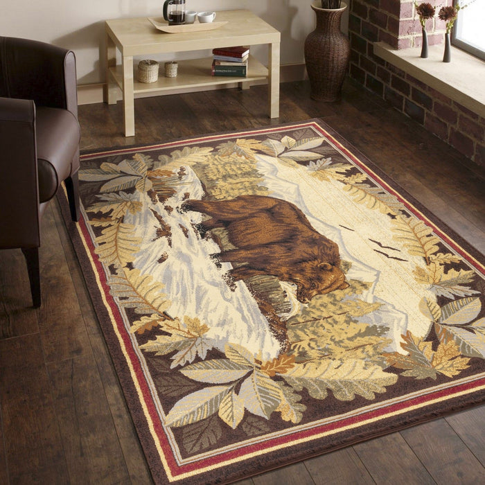 Nature's Nest - 5'3" X 7'3" Lodge Area Rug - Multi, Brown