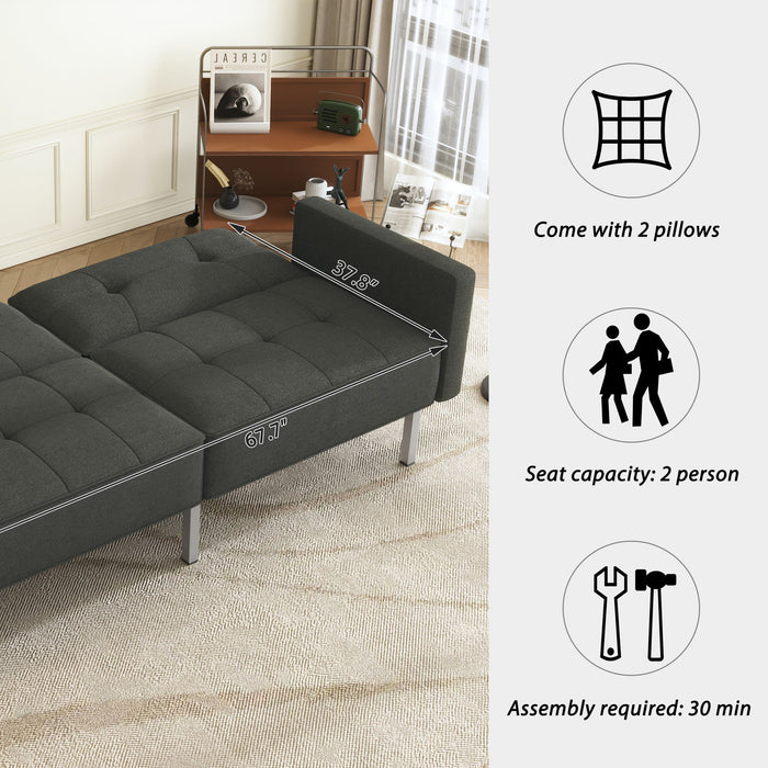 Linen Upholstered Modern Convertible Folding Futon Sofa Bed For Compact Living Space, Apartment, Dorm