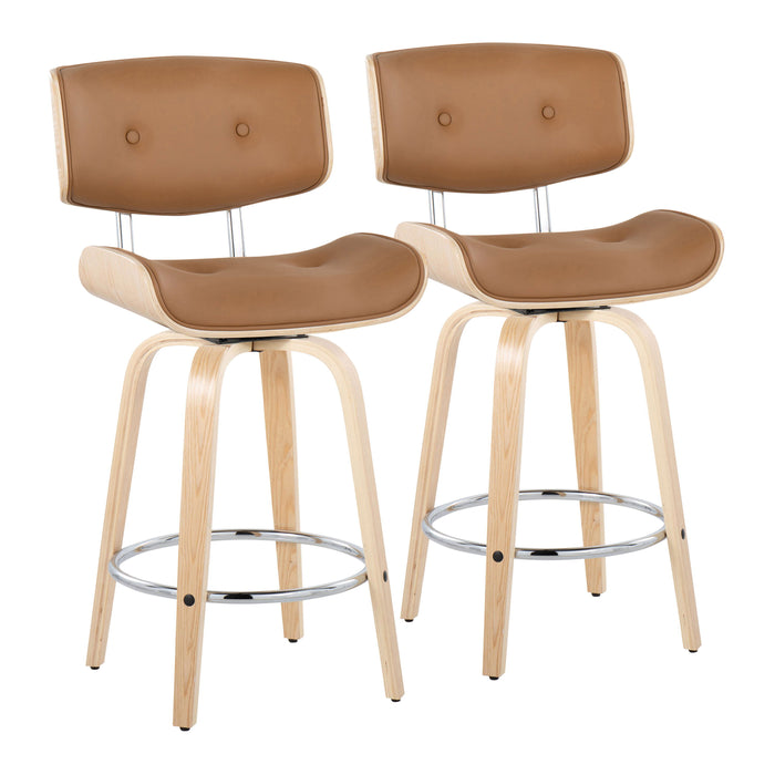 Lombardi - Mid Century Modern Fixed Height Counter Stool With Swivel With Round Footrest (Set of 2)