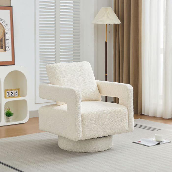 Square Swivel Accent Chair, Modern Rotating Arm Chair With Open Back, 360 Degree Rotation, Lounge Club Chair With Removable Back Cushion For Living Room, Hotel, Bed Room - Beige