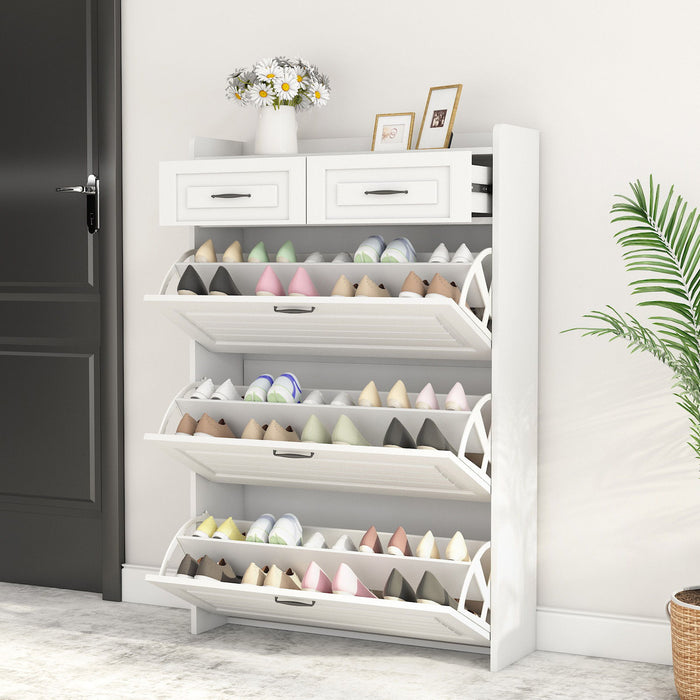 Shoe Cabinet With 3 Doors 2 Drawers, PVC Door With Shape, Large Space For Storage