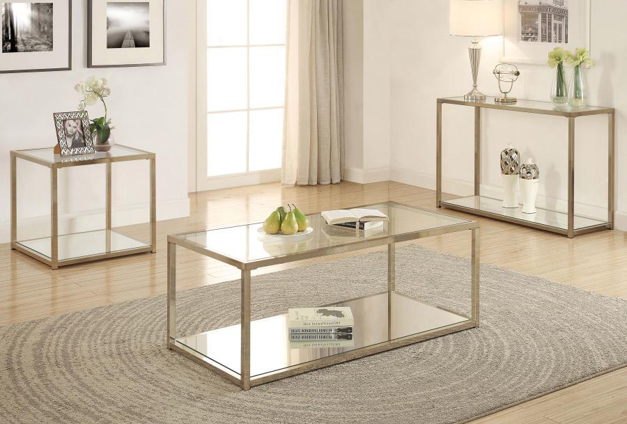 End Table With Mirror Shelf Chocolate Chrome