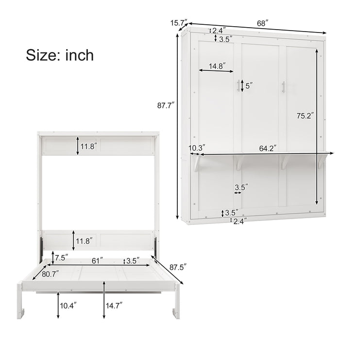 Murphy Bed, Cabinet Bed Folding Wall Bed With Desk Combo Perfect For Guest Room, Study, Office