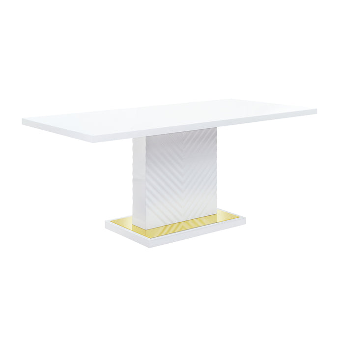 Gaines - High Gloss Dining Table With Pedestal Base - White