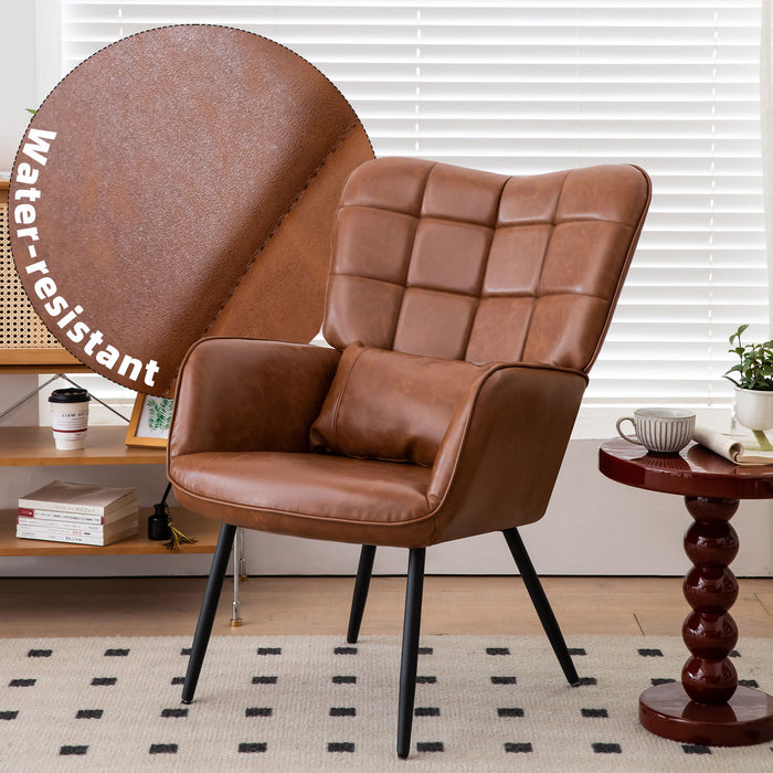 Bonded Leather Armchair, Modern Accent Chair High Back, Living Room Chair With Metal Legs And Soft Padded, Sofa Chairs For Home Office, Bedroom, Dining Room