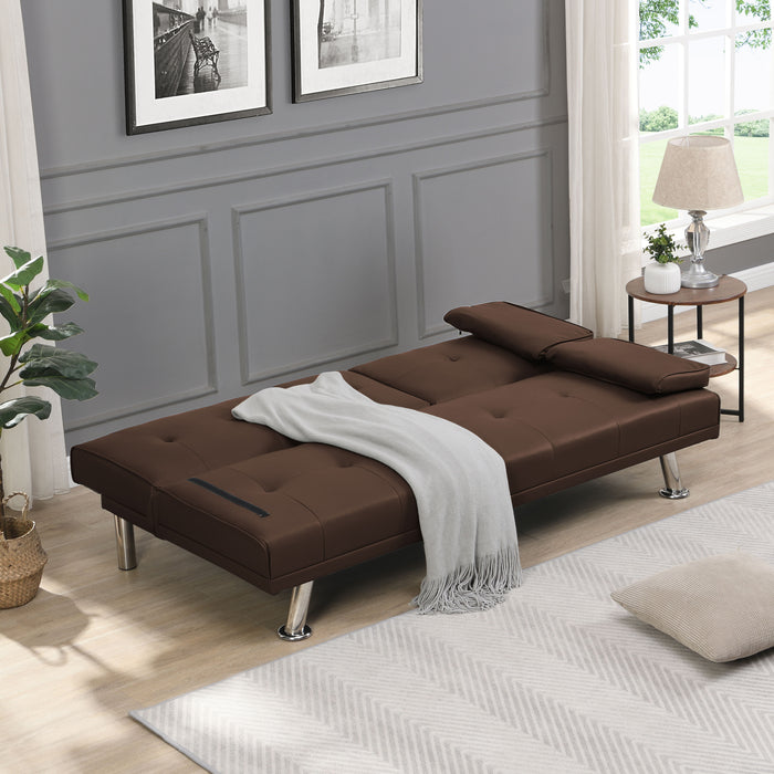 Futon Sofa Bed With Armrest Two Holders