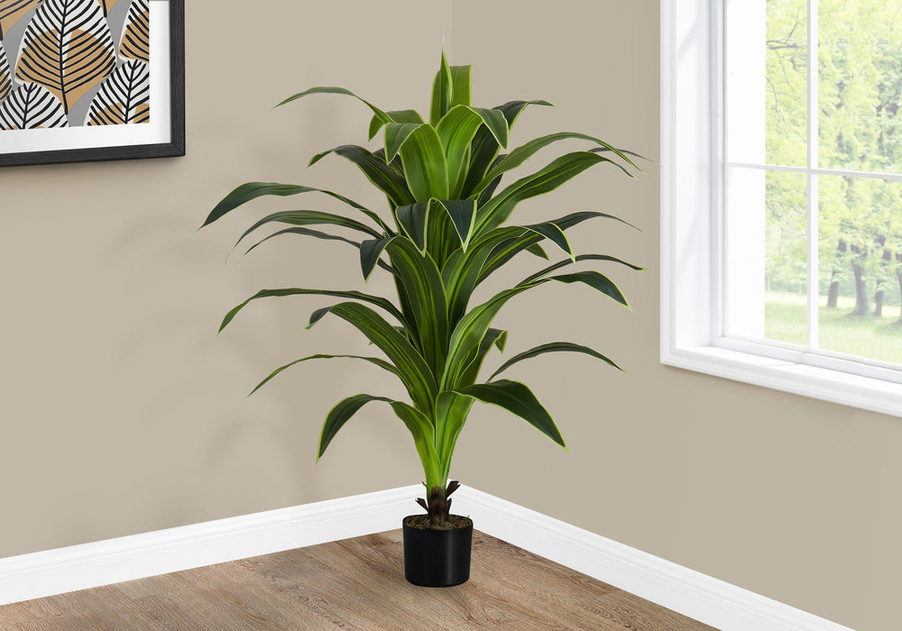 Artificial Plant, 47" Tall, Dracaena Tree, Indoor, Faux, Fake, Floor, Greenery, Potted, Real Touch, Decorative - Green / Black