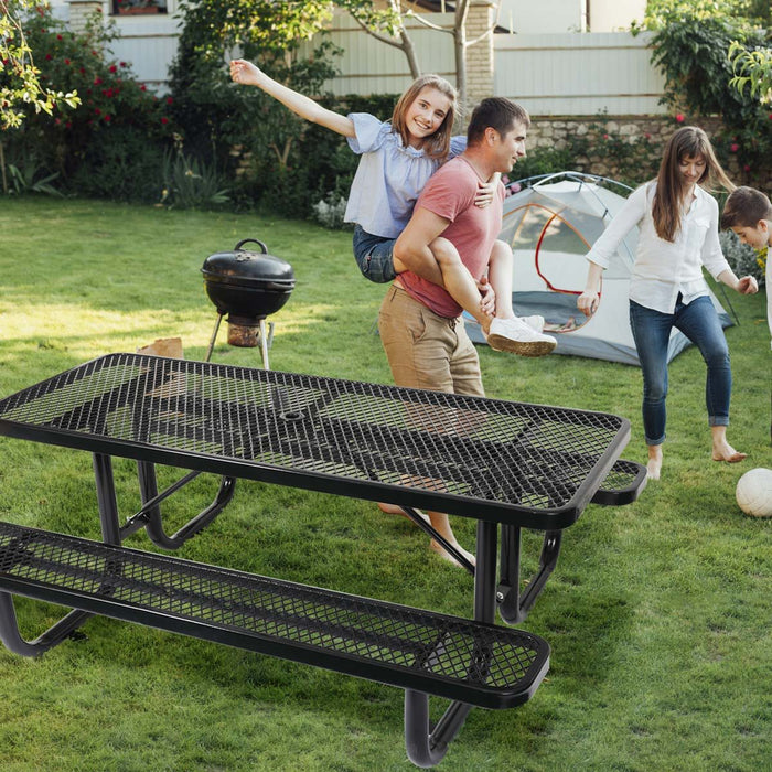 Outdoor Steel Picnic Rectangular Table With Umbrella Pole