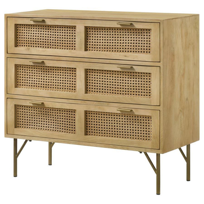 Zamora - 3-Drawer Accent Cabinet - Natural And Antique Brass