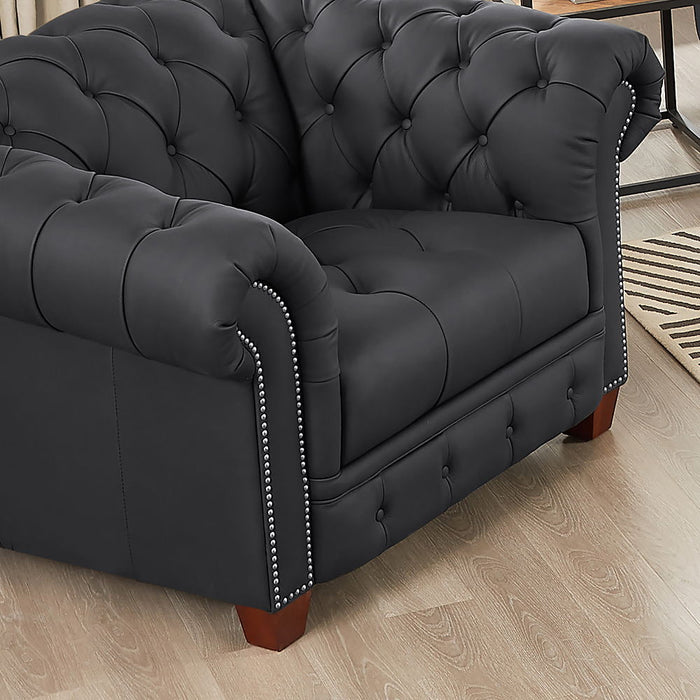 York - Waxy Pull Up Leather Chair - Black