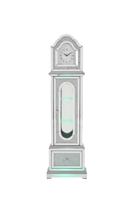 Noralie - Mirrored & Faux Diamonds Grandfather Clock With LED - Silver Gray