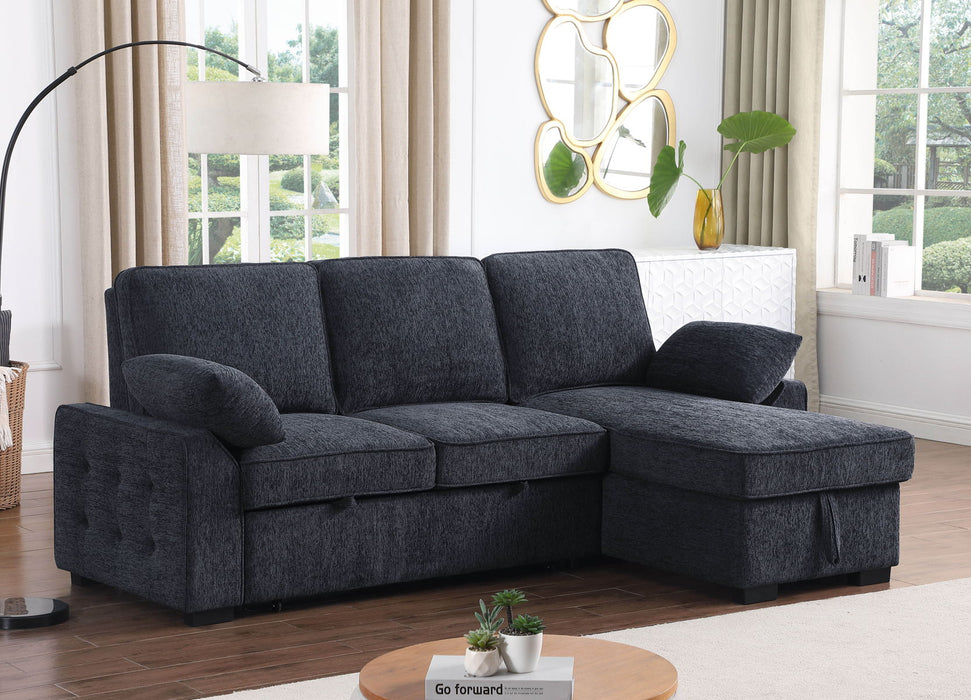 Mackenzie - Chenille Fabric Reversible Sleeper Sectional With Right-Facing Storage Chaise - Dark Gray