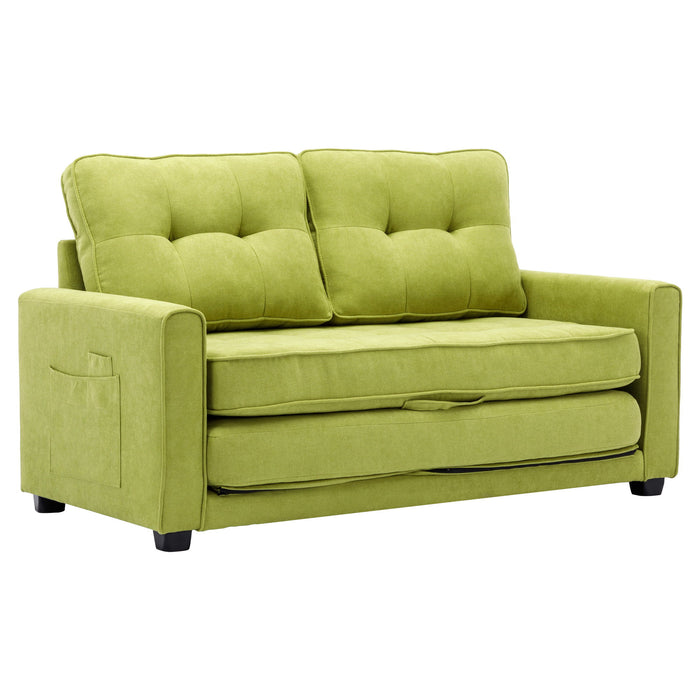 Loveseat Sofa With Pull-Out Bed Modern Upholstered Couch With Side Pocket For Living Room Office