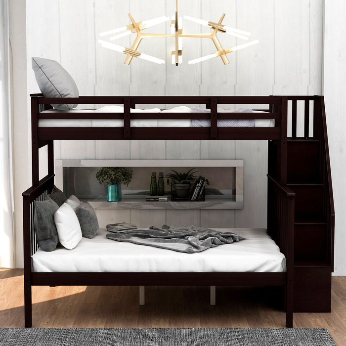 Stairway Bunk Bed With Storage And Guard Rail For Bedroom