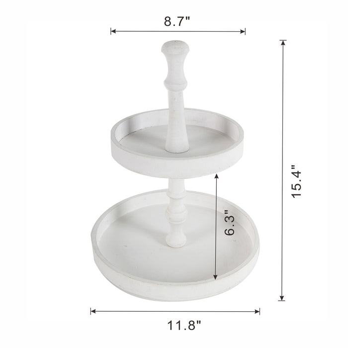 Two Tiered Round Wooden Tray - White