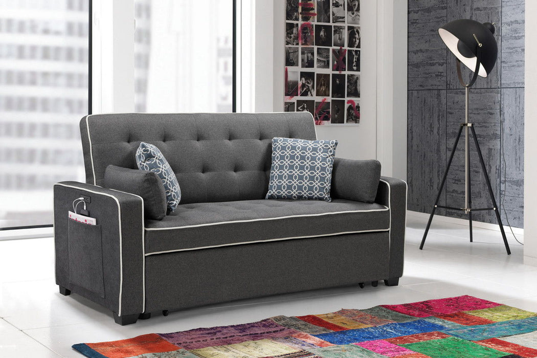 Cody - Modern Fabric Sleeper Sofa With 2 USB Charging Ports And 4 Accent Pillows - Gray