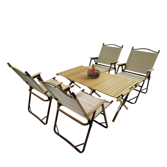 5 Pieces Dining Set, Multi-Function Foldable And Portable, 1 Dining Table & 4 Folding Chairs, Indoor And Outdoor Universal - Natural