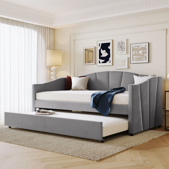 Upholstered Daybed Sofa Bed With Trundle Bed And Wood Slat