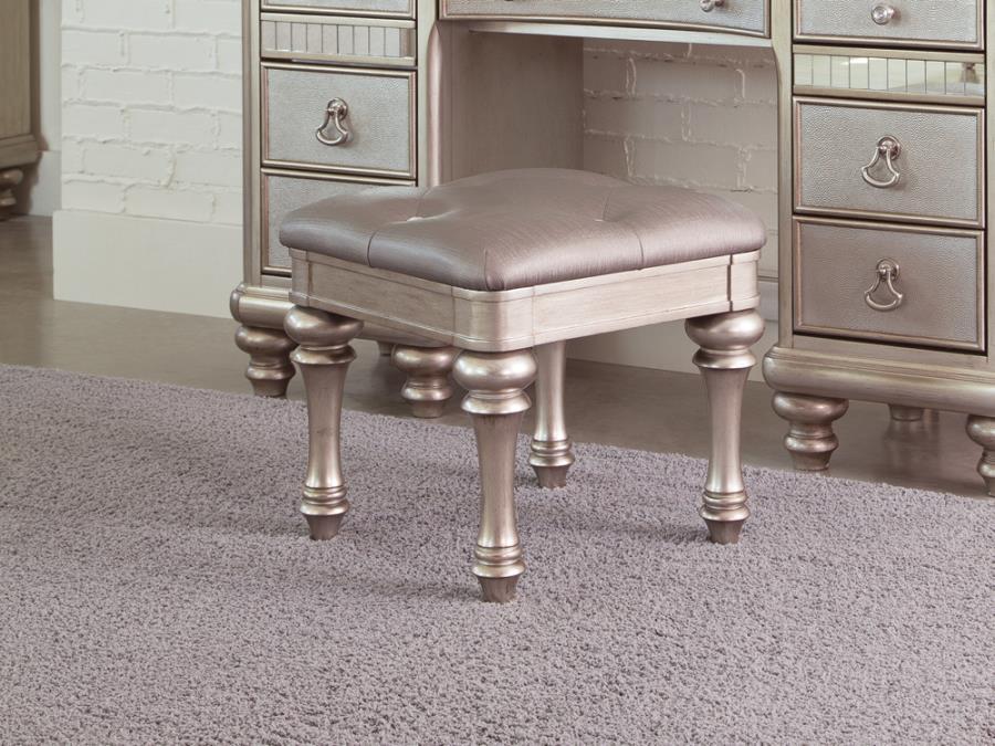 Bling Game Collection - Metallic - Upholstered Vanity Stool Metallic Platinum