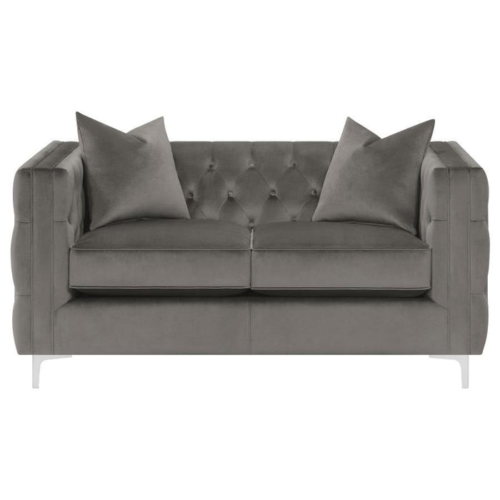 Phoebe - Upholstered Tuxedo Arm Tufted Loveseat - Urban Bronze