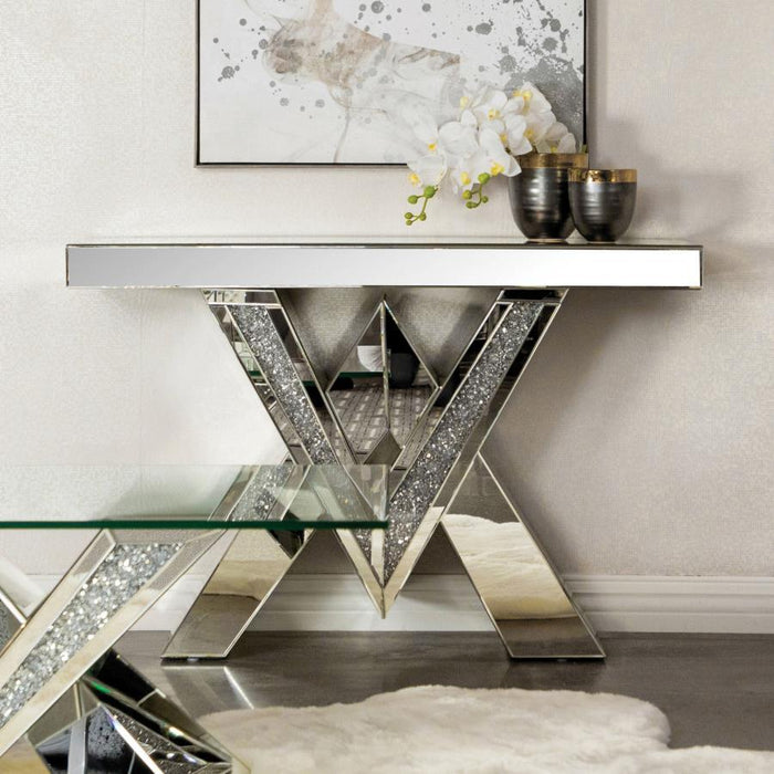 Caldwell V-shaped Sofa Table With Glass Top Silver