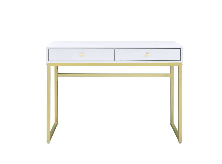 Coleen - Desk - White & Brass Finish