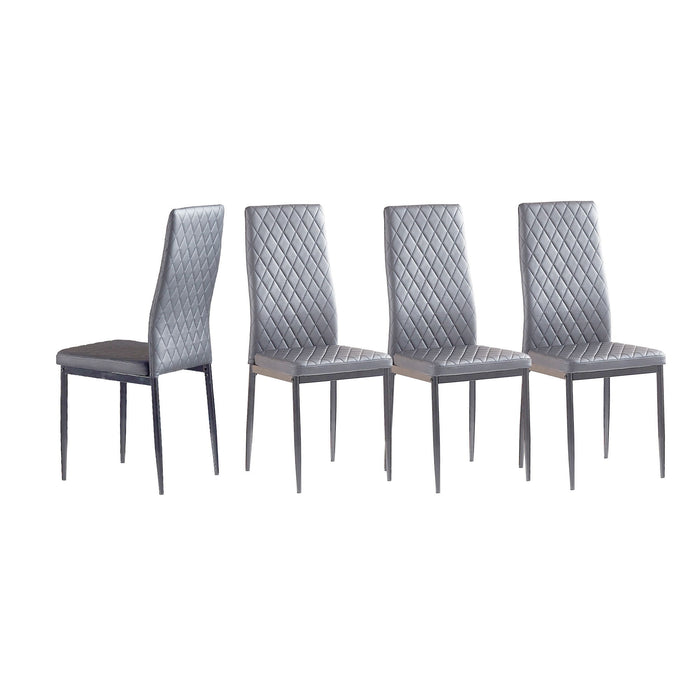 Modern Minimalist Dining Chairs, Fireproof Leather Sprayed, Metal Pipe Diamond Grid Pattern