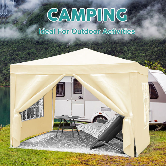 10'X10' Folding Canopy With 4 Removable Sidewalls Outdoor Event Shelter UPF 50+ Gazebo Portable Tents For Parties Beach Camping Wedding Ez Pop Up Canopy 4 Pieces Weight Bag + Carry Bag