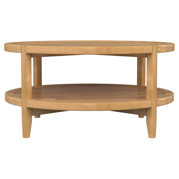 Camillo - Round Solid Wood Coffee Table With Shelf - Maple Brown