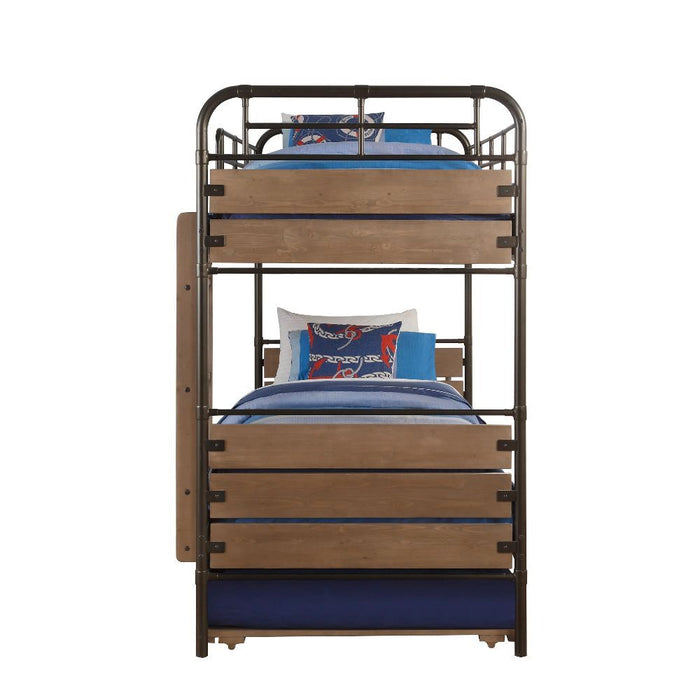 Adams - Twin Over Twin Bunk Bed & Trundle - Antique Oak & Gunmetal