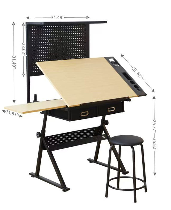 Drafting Table With Metal Perforated Board Pannel - Black / Brown