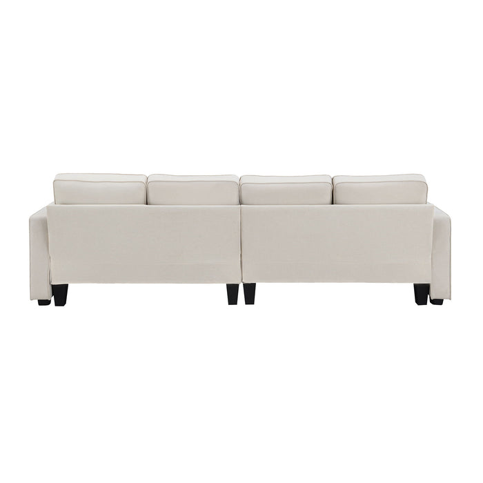 4 Seater Modern Linen Sofa With Armrest Pockets And 4 Pillows, Minimalist Style Couch For Living Room