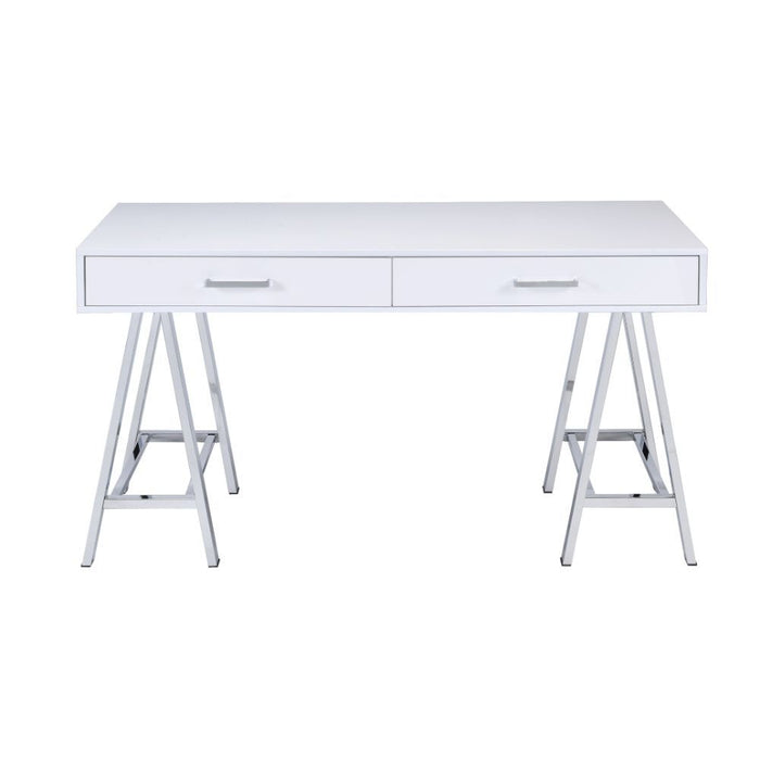 Coleen - Desk - White High Gloss & Chrome