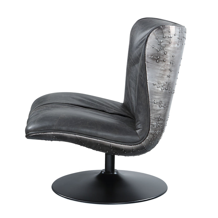 Piotr - Top Grain Leather Accent Chair With Swivel - Black