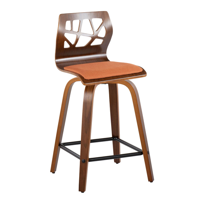 Folia - Mid Century Modern Fixed Height Counter Stool With Swivel With Square Footrest (Set of 2)