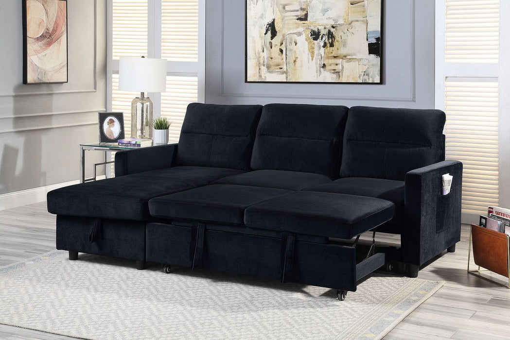 Ivy - Velvet Reversible Sleeper Sectional Sofa With Storage Chaise And Side Pocket