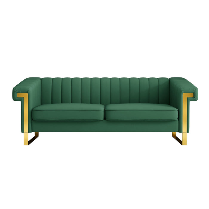 Fx-P81Pu-Gr Sofa Modern Sofa With Gold Accents, Sleek Channel-Tufted Upholstery, 3-Seat Couch For Living Room And Office Decor (Temu Suitable) - Retro Green